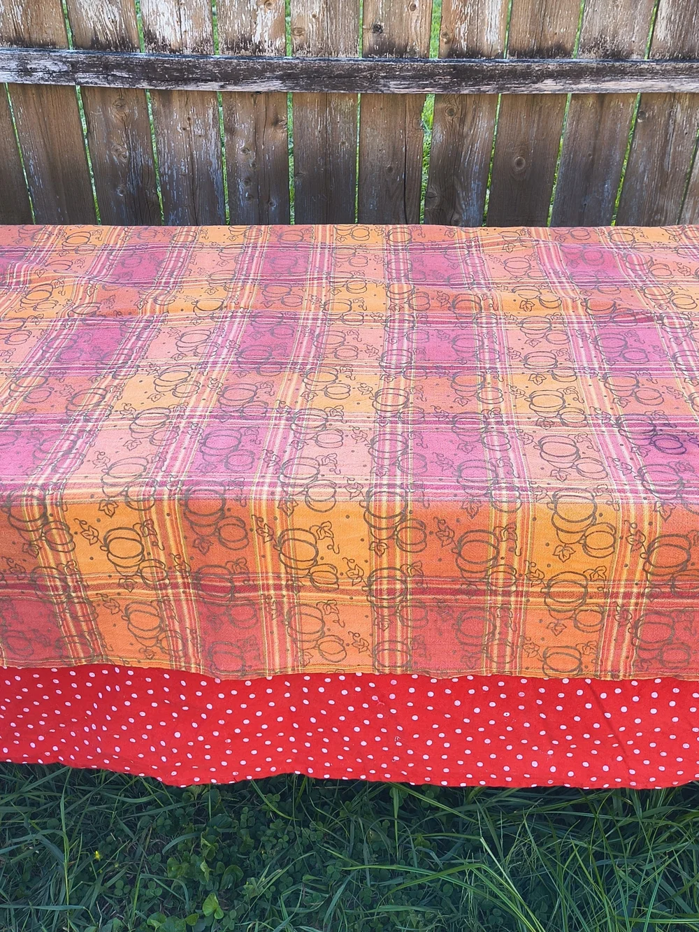 Vintage oblong rectangle orange plaid fall pumpkin Autumn tablecloth
